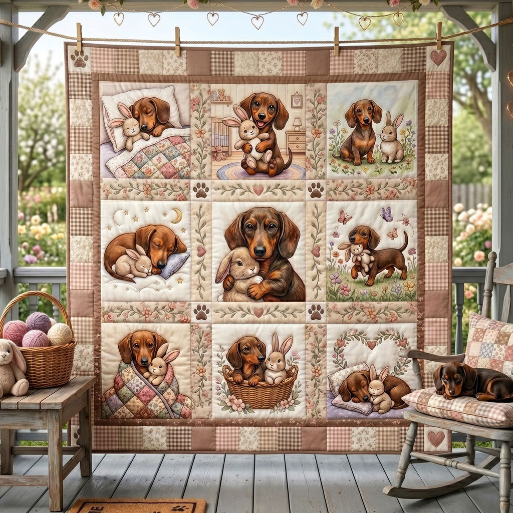 Dachshund And Bunny Snuggles WN0406003CL Quilt