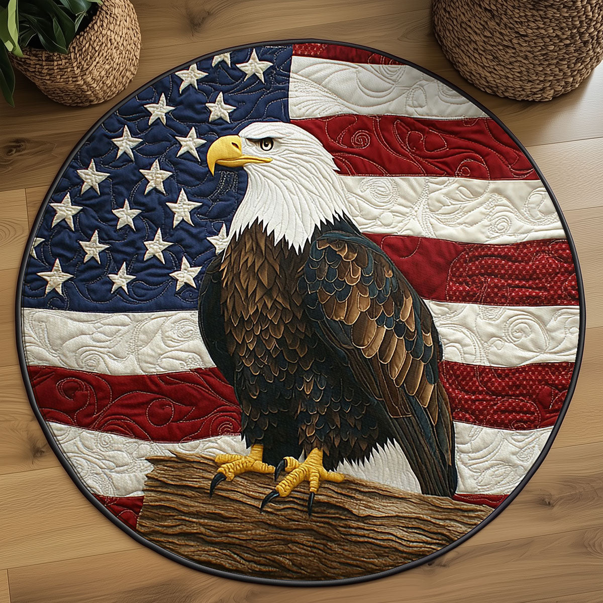 Patriotic Eagle WJ1306044CL Quilted Round Mat