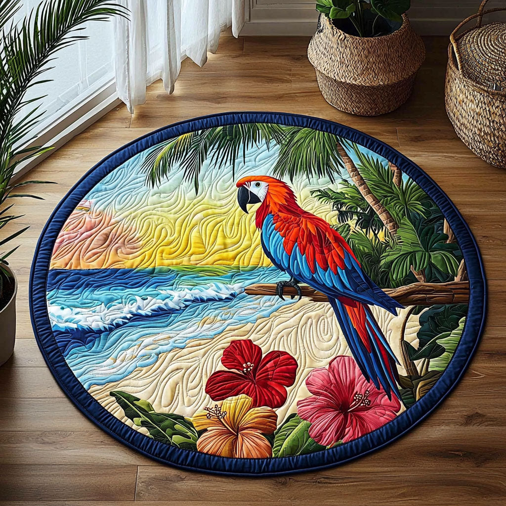 Tropical Scarlet Macaw Parrot QA0512019CL Quilted Round Mat