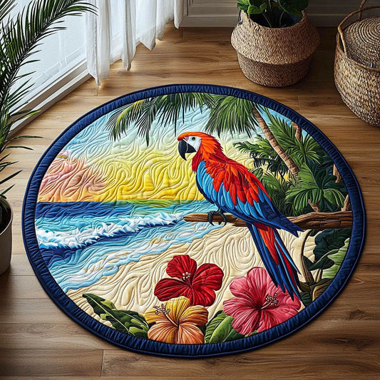 Tropical Scarlet Macaw Parrot QA0512019CL Quilted Round Mat