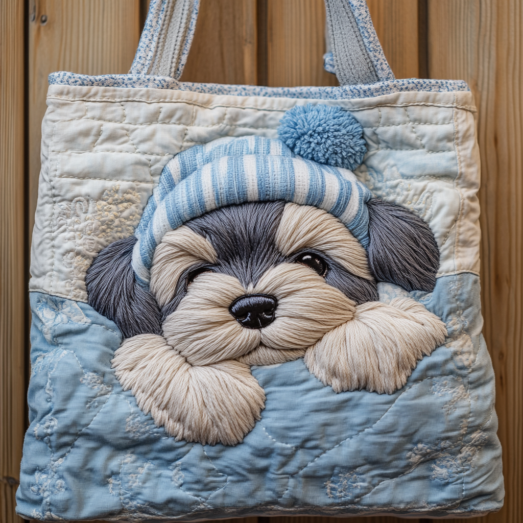 Schnauzer Puppy Pompom XR0212045CL Quilted Tote Bag
