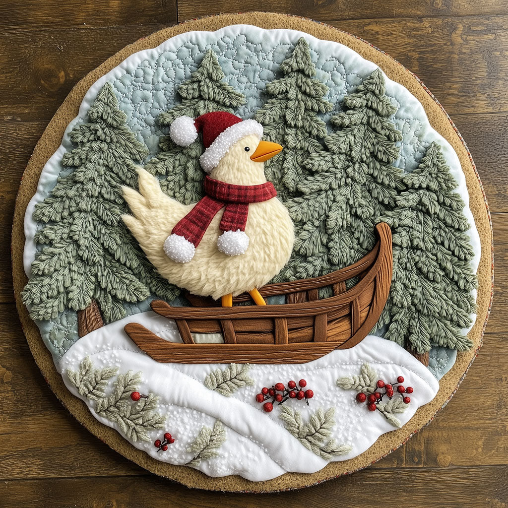 Rooster's Winter Delivery LT1410032CL Quilted Round Mat