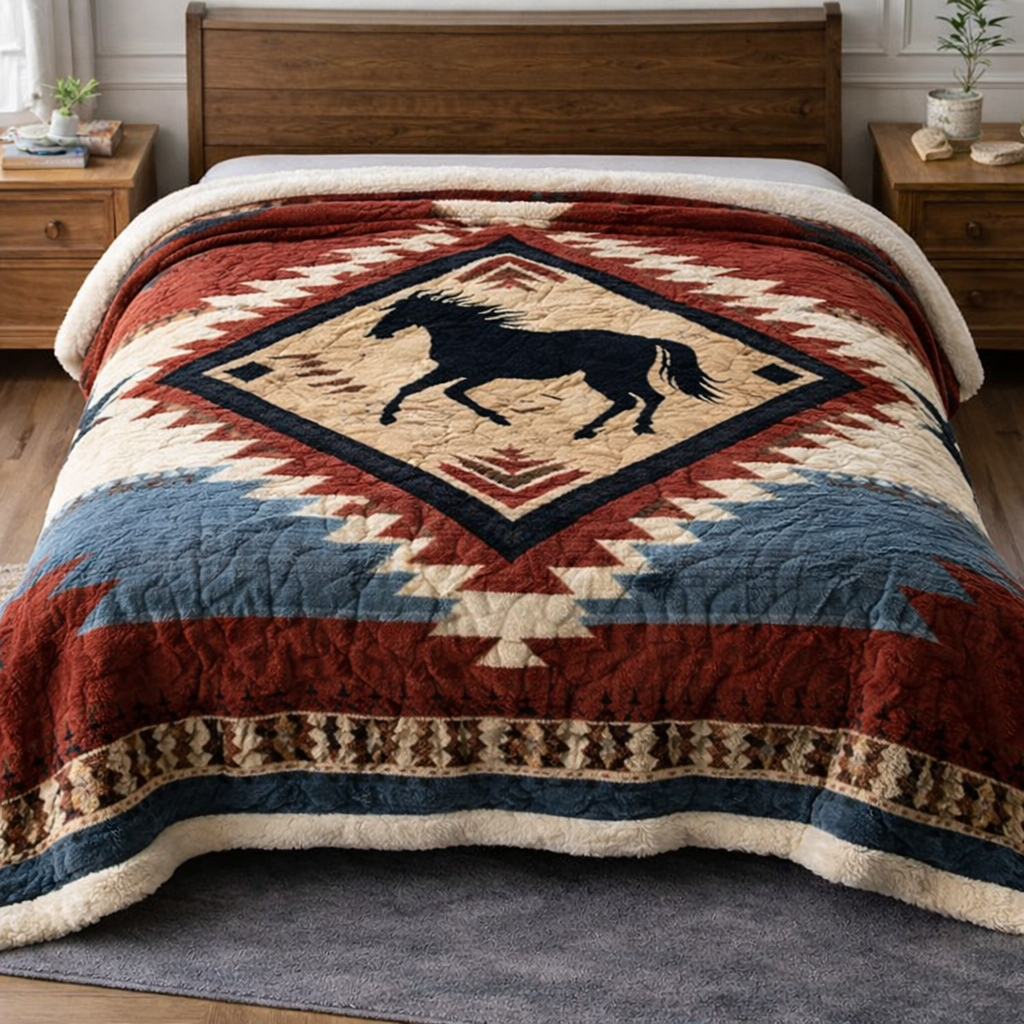 Geometric Horse QA3001009CL Faux Fur Throw Blanket
