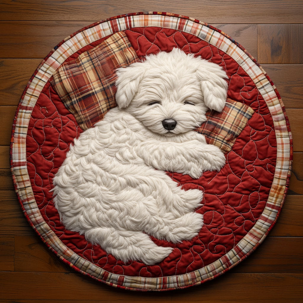 Lazy Bichon Frise WN0907055CL Quilted Round Mat