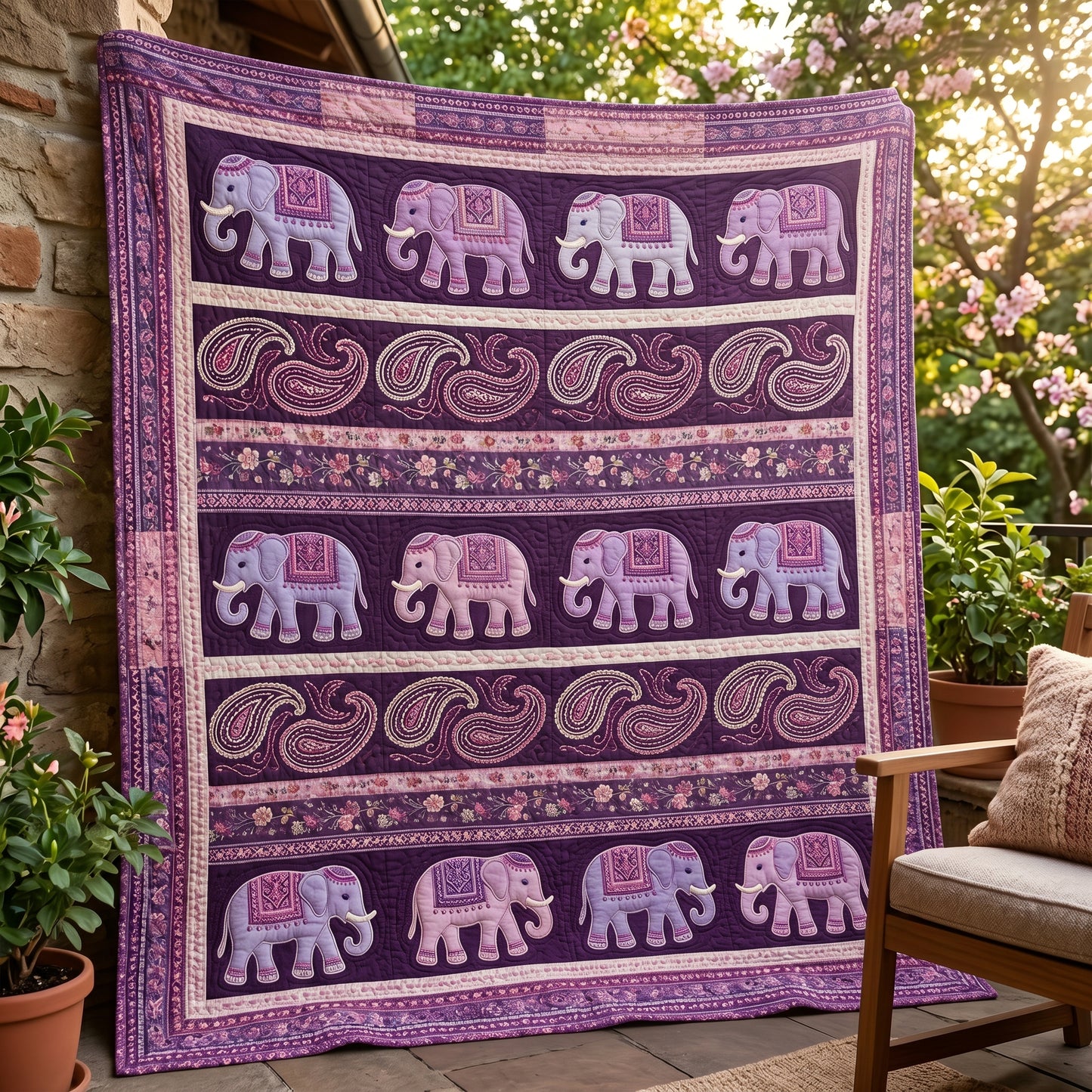 Purple Elephant Mandala XR1704028CL Quilt