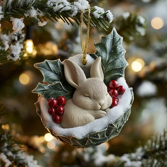 Rabbit Holly Sleep WN0812061CL Christmas Ornament