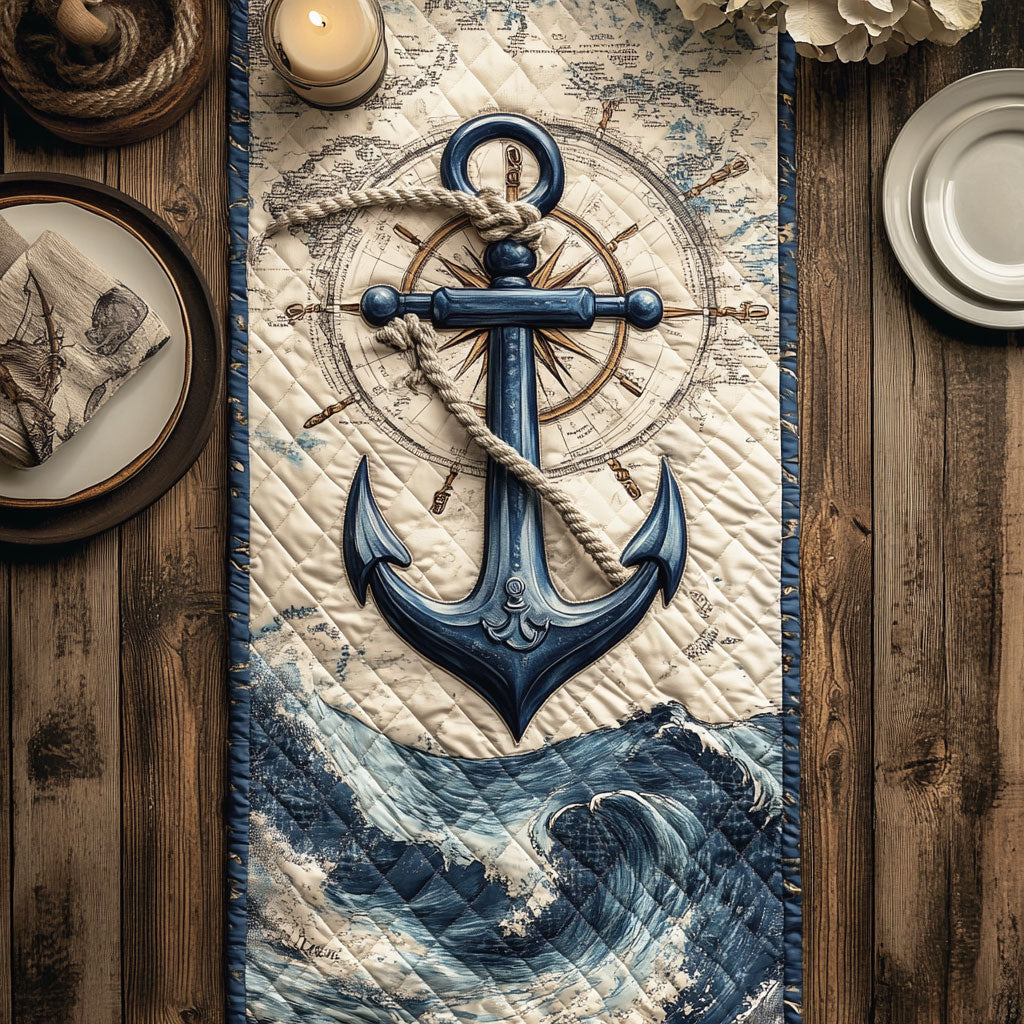 Nautical Anchor CW0506032CL Quilted Table Runner