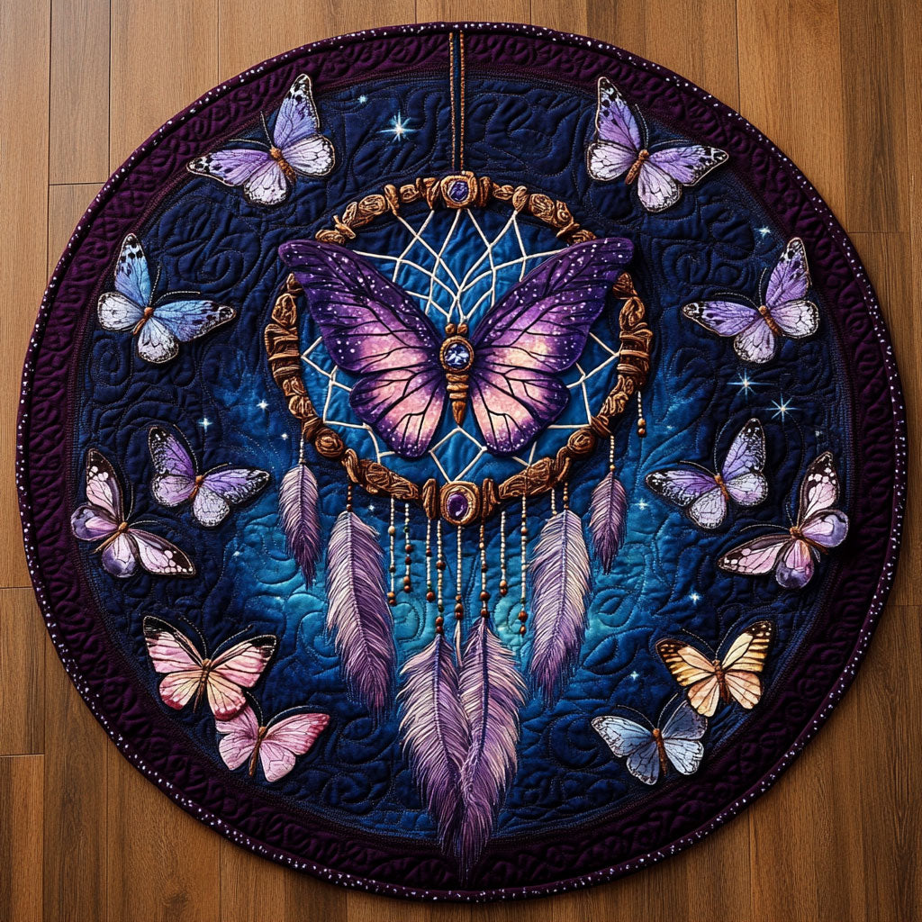 Midnight Butterfly Dreamcatcher KL0412007CL Quilted Round Mat