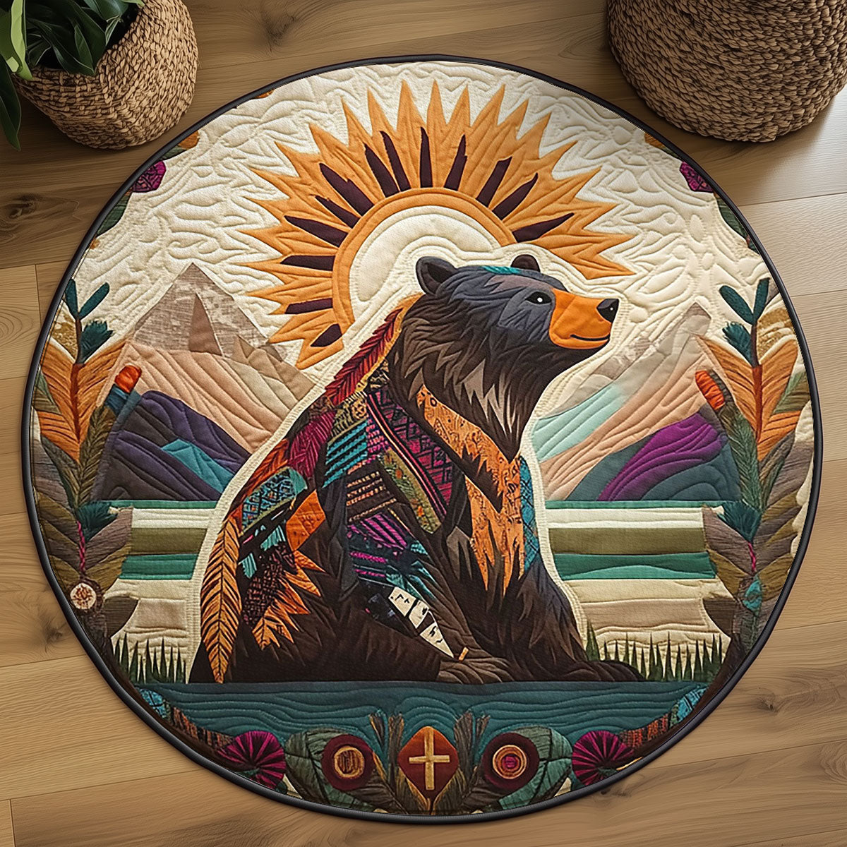 Tribal Bear Totem WJ3006045CL Quilted Round Mat