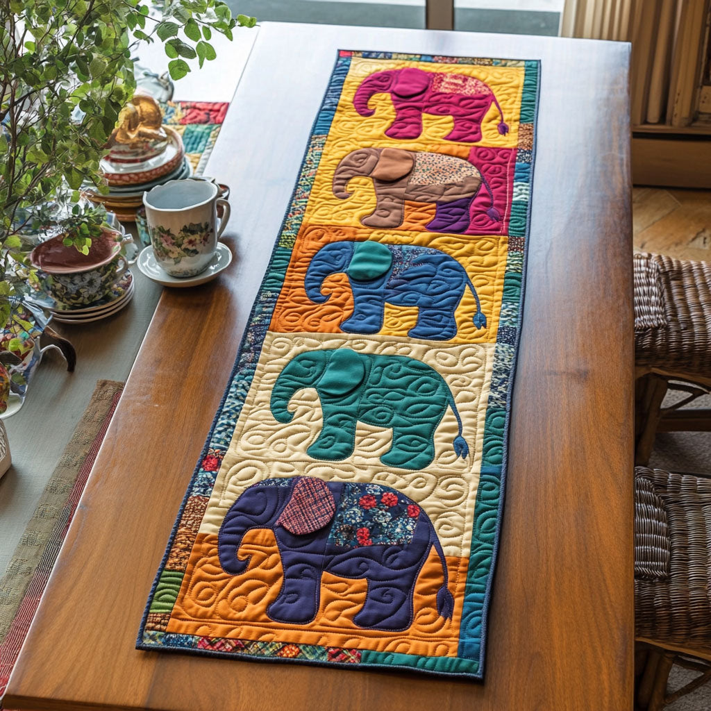 Boho Elephant Patchwork WJ0906035CL Quilted Table Runner