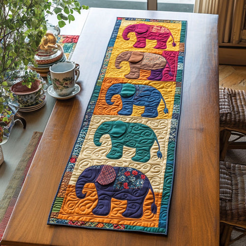 Boho Elephant Patchwork WJ0906035CL Quilted Table Runner
