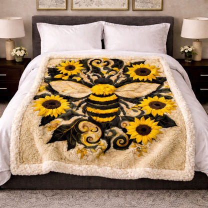 Sunflower Bee KL3001004CL Faux Fur Throw Blanket
