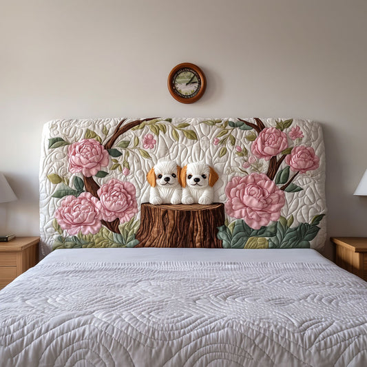 Dogs In Rose Garden QA0701005CL Quilted Headboard Slipcover