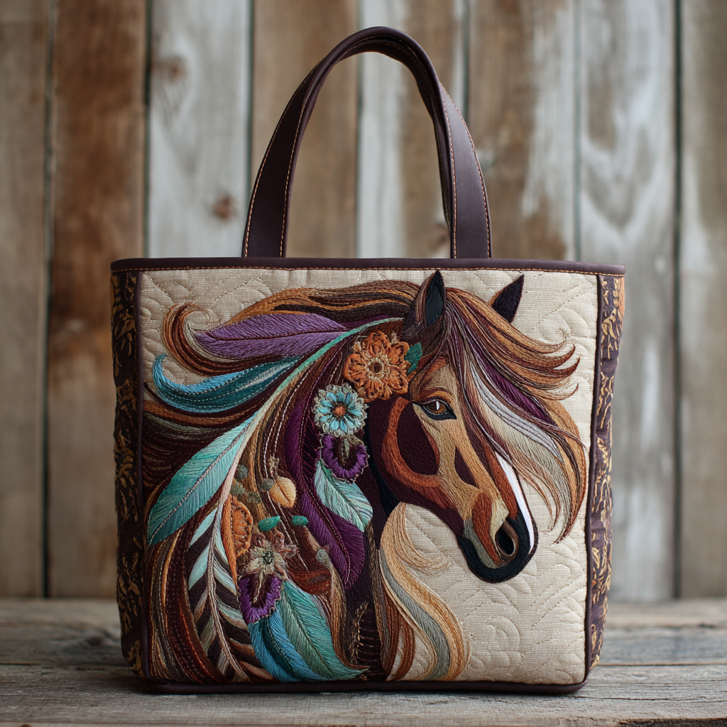 Floral Tribal Horse XR0212031CL Quilted Tote Bag