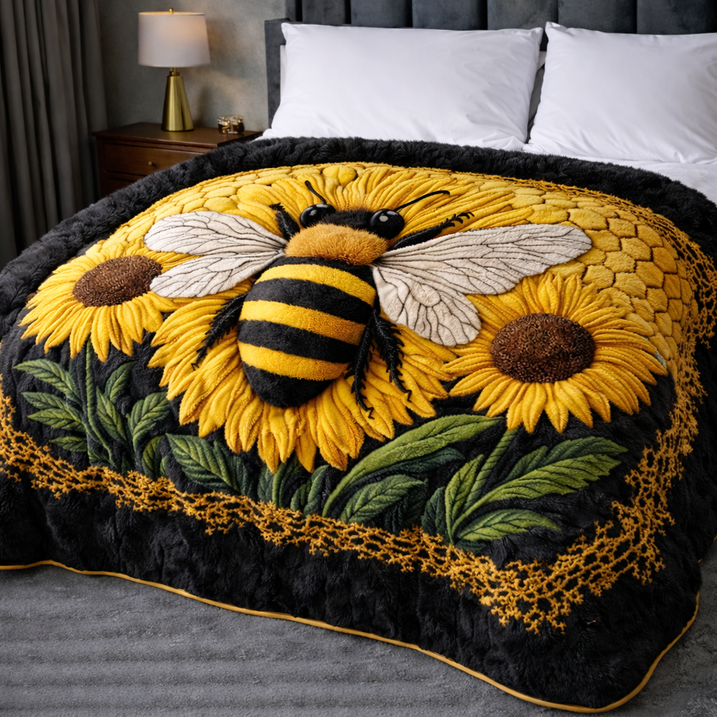 Sunflower Bee QA2801004CL Faux Fur Throw Blanket