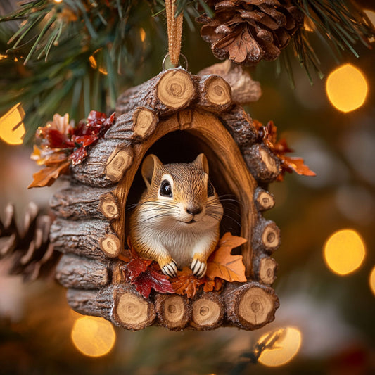 Log House Chipmunk WN2411052CL Christmas Ornament