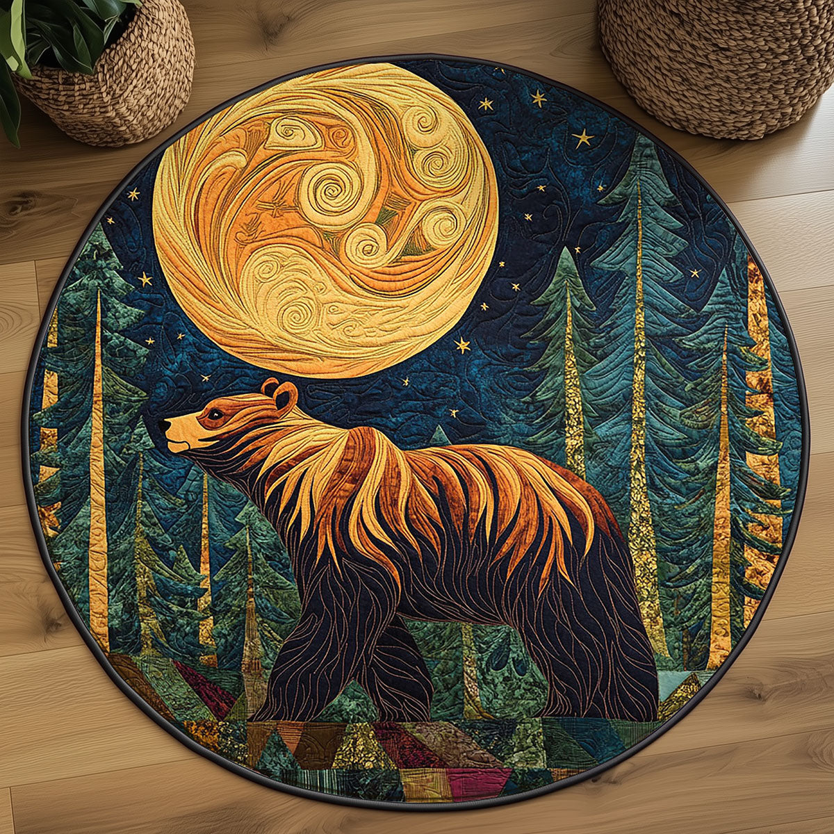 Wild Bear Night WJ0307048CL Quilted Round Mat