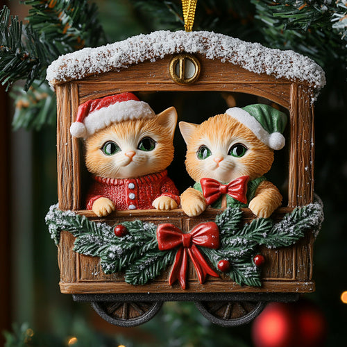 Jolly Cat Train CW0112027CL Christmas Ornament