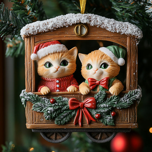 Jolly Cat Train CW0112027CL Christmas Ornament