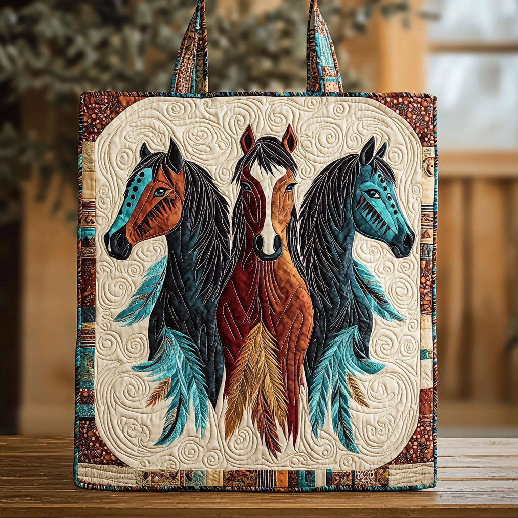 Native American Horses QA0912028CL Quilted Tote Bag
