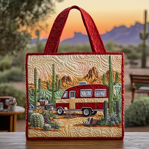 Camping In Desert QA1312013CL Quilted Tote Bag