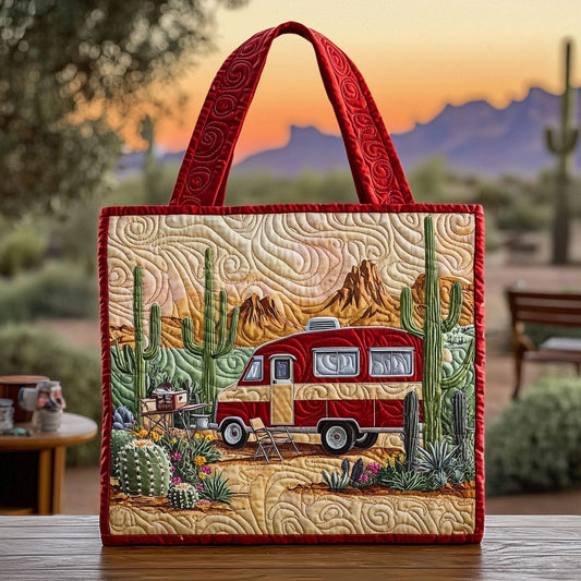 Camping In Desert QA1312013CL Quilted Tote Bag