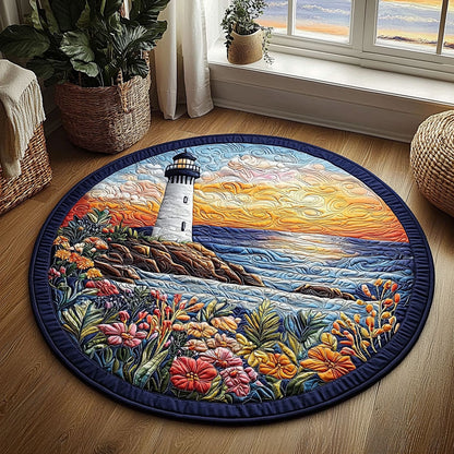Lighthouse And Flower Field QA0712046CL Quilted Round Mat
