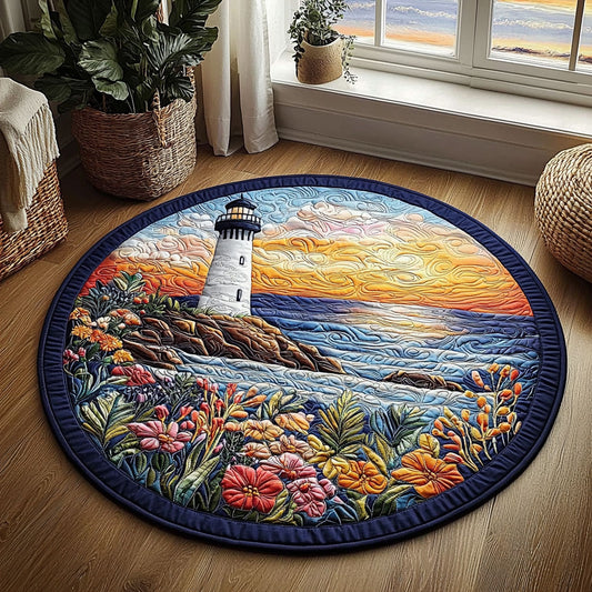 Lighthouse And Flower Field QA0712046CL Quilted Round Mat