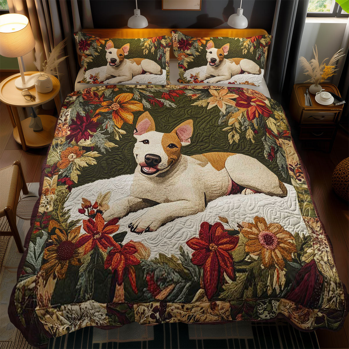 Floral Bull Terrier WN0802062CL Duvet Cover Set