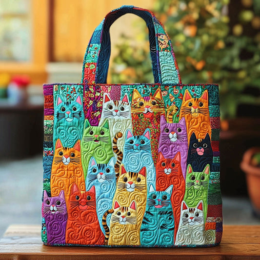 Colorful Whimsical Cats QA0912043CL Quilted Tote Bag