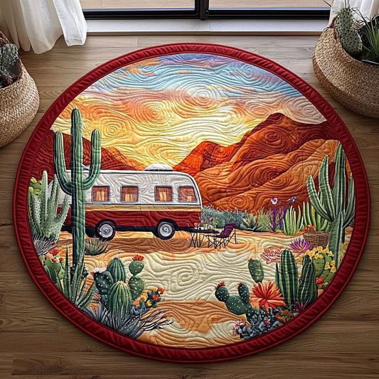 Camping In Desert QA1312006CL Quilted Round Mat