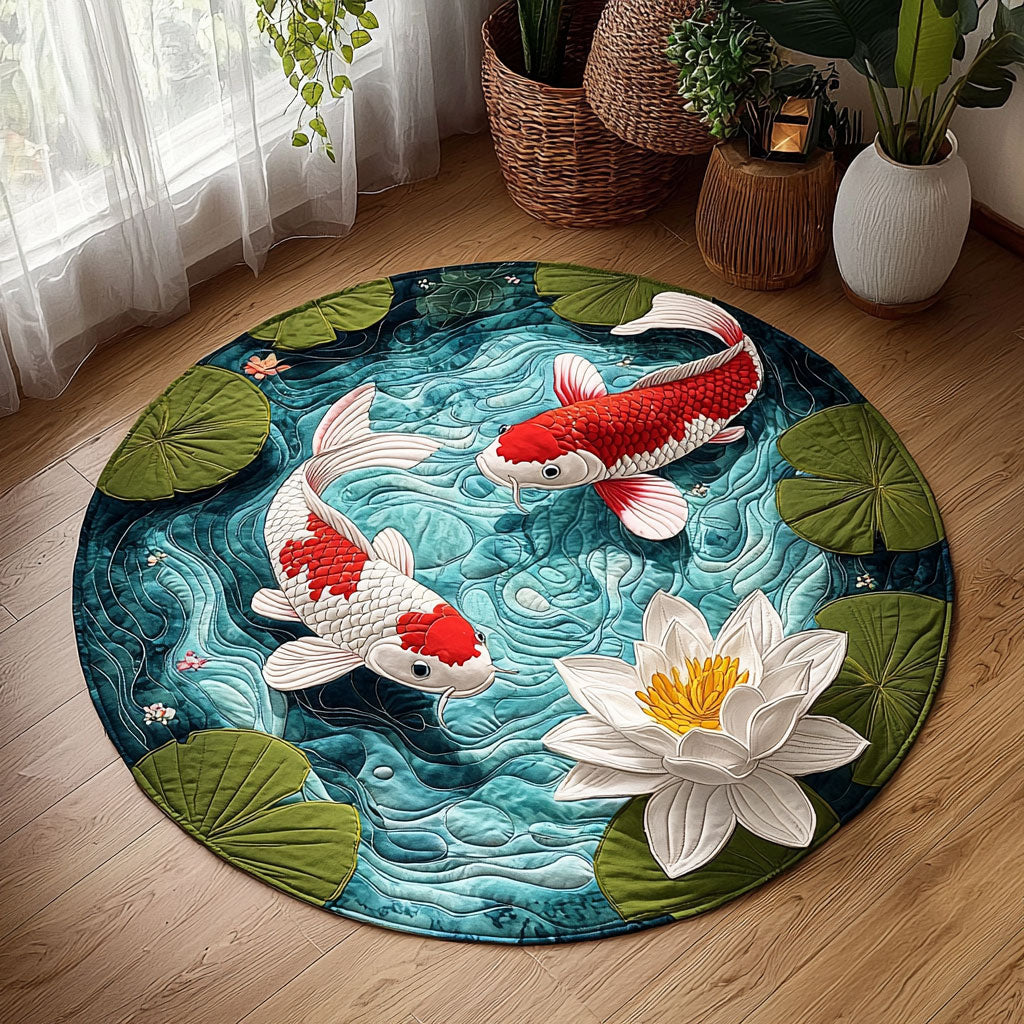 Koi Fish Pond QA0512010CL Quilted Round Mat