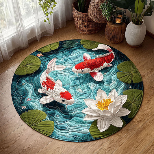 Koi Fish Pond QA0512010CL Quilted Round Mat