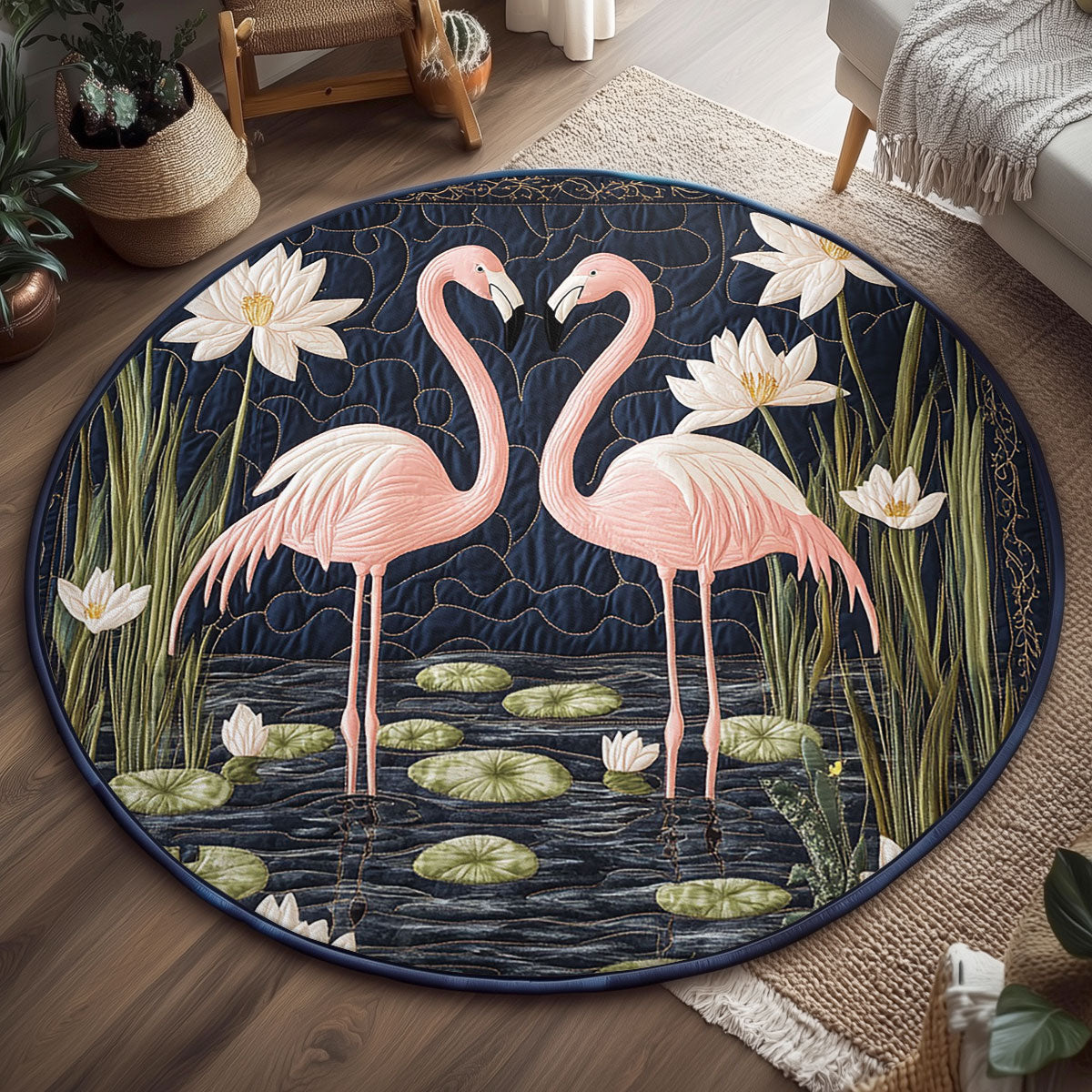 Water Lily Flamingo WJ0904050CL Quilted Round Mat