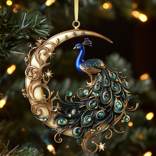 Peacock Crescent Glow CW2711045CL Christmas Ornament