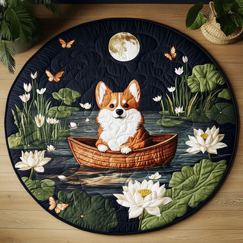 Corgi Under the Moon Lotus KL0901036CL Quilted Round Mat