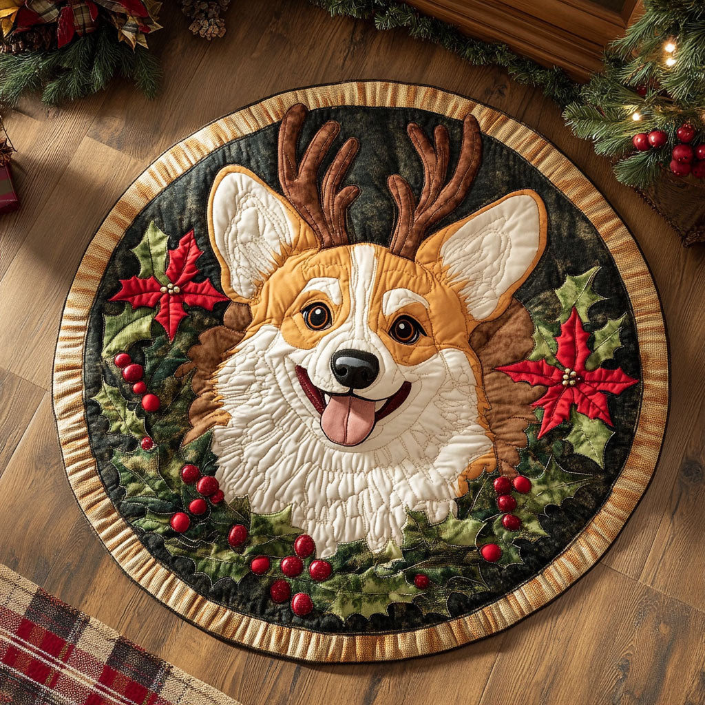 Joyful Corgi CP1110065CL Quilted Round Mat
