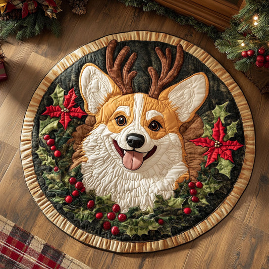 Joyful Corgi CP1110065CL Quilted Round Mat