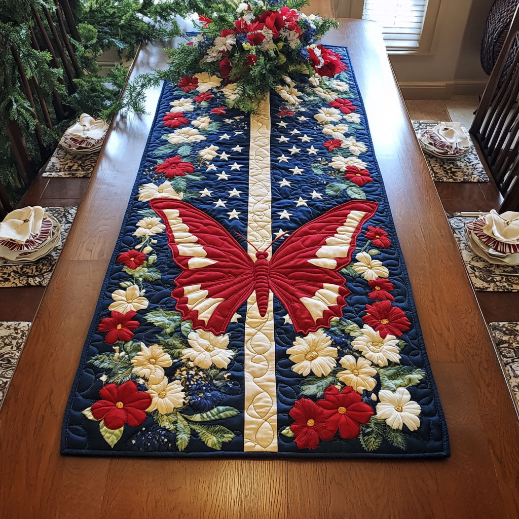 Patriotic Butterfly WJ1006034CL Quilted Table Runner