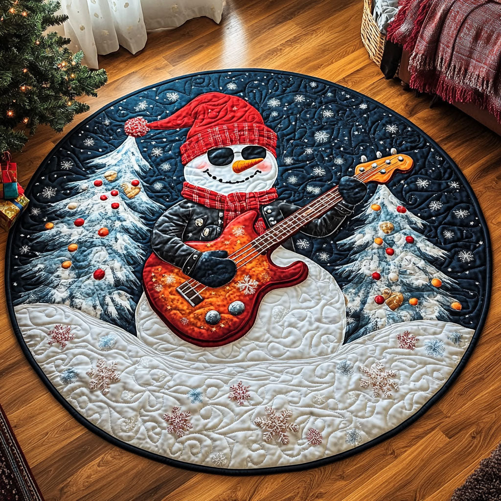 Festive Guitar Snowman KL2711003CL Quilted Round Mat