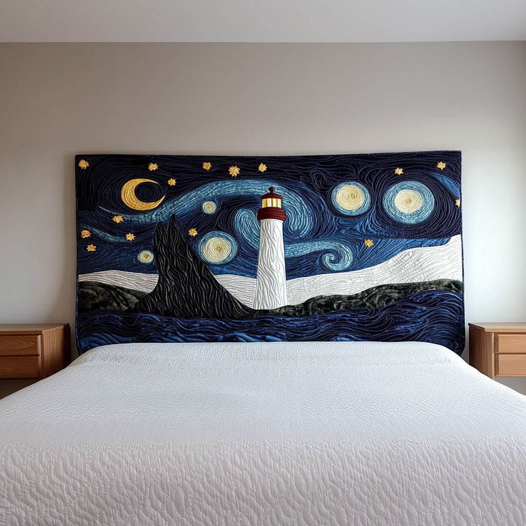 Starry Night Lighthouse QA0601015CL Quilted Headboard Slipcover