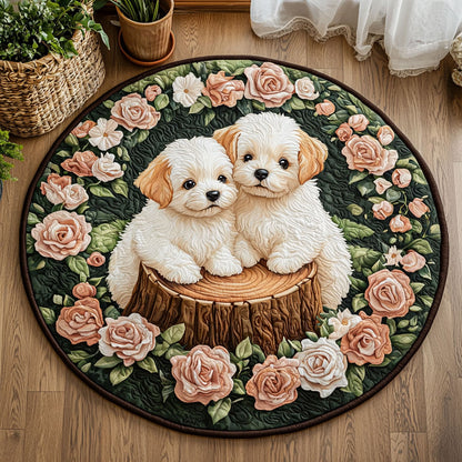 Dogs In Rose Garden QA0801017CL Quilted Round Mat