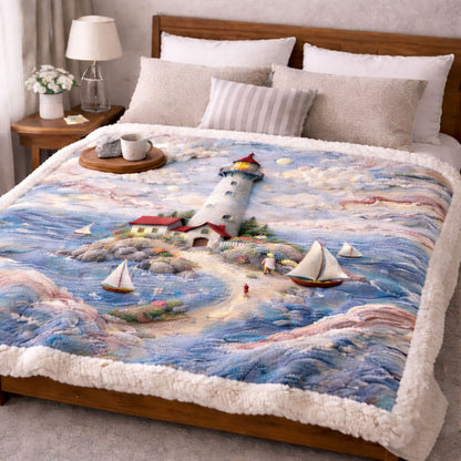 Coastal Lighthouse KL3001007CL Faux Fur Throw Blanket