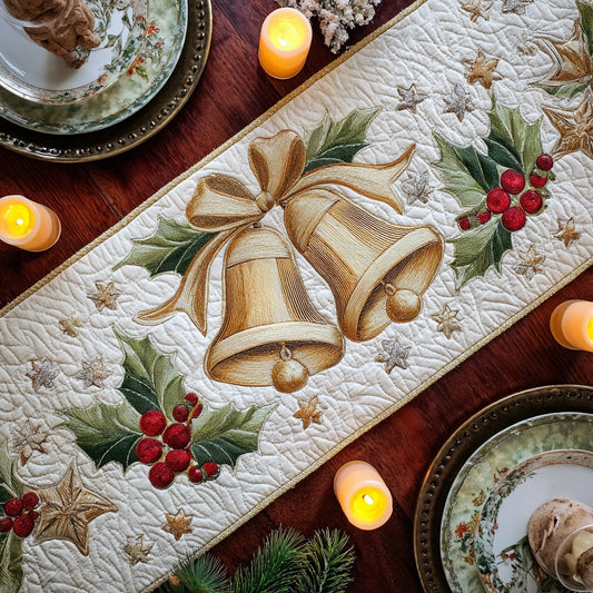 Golden Christmas Bells XR1011012CL Quilted Table Runner