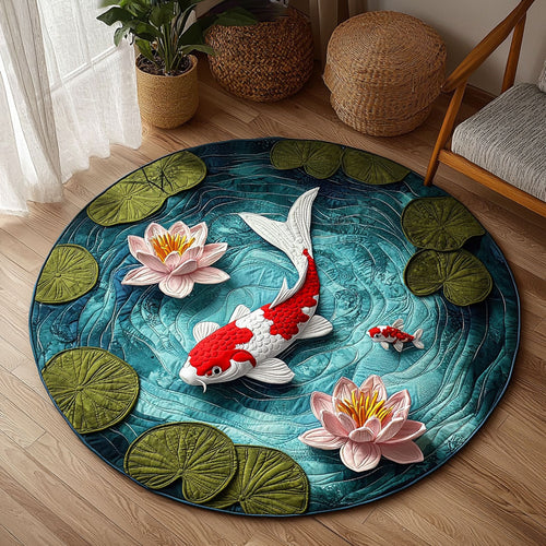Koi Fish Pond QA0512009CL Quilted Round Mat