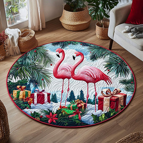 Christmas Flamingo QA0412037CL Quilted Round Mat