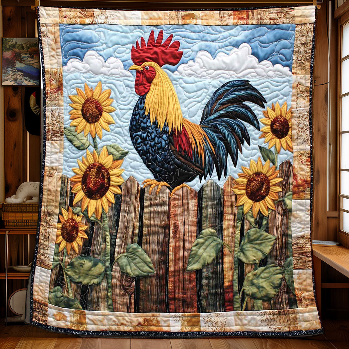 Sunflower Field Rooster WP0701027CL Quilt