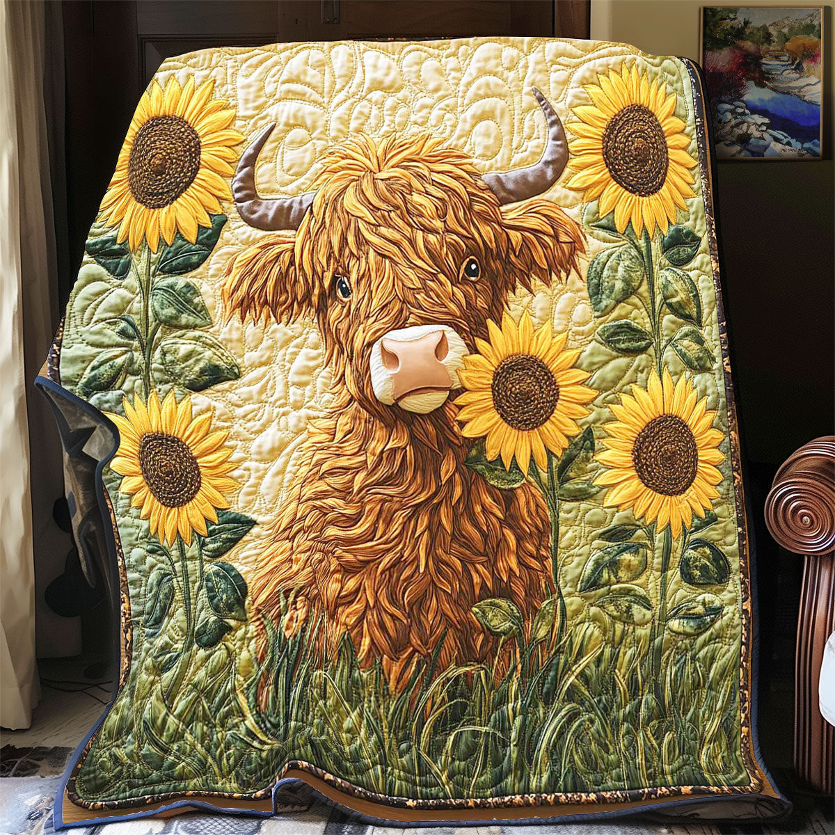 Sunflower Highland Cow WP0801068CL Quilt