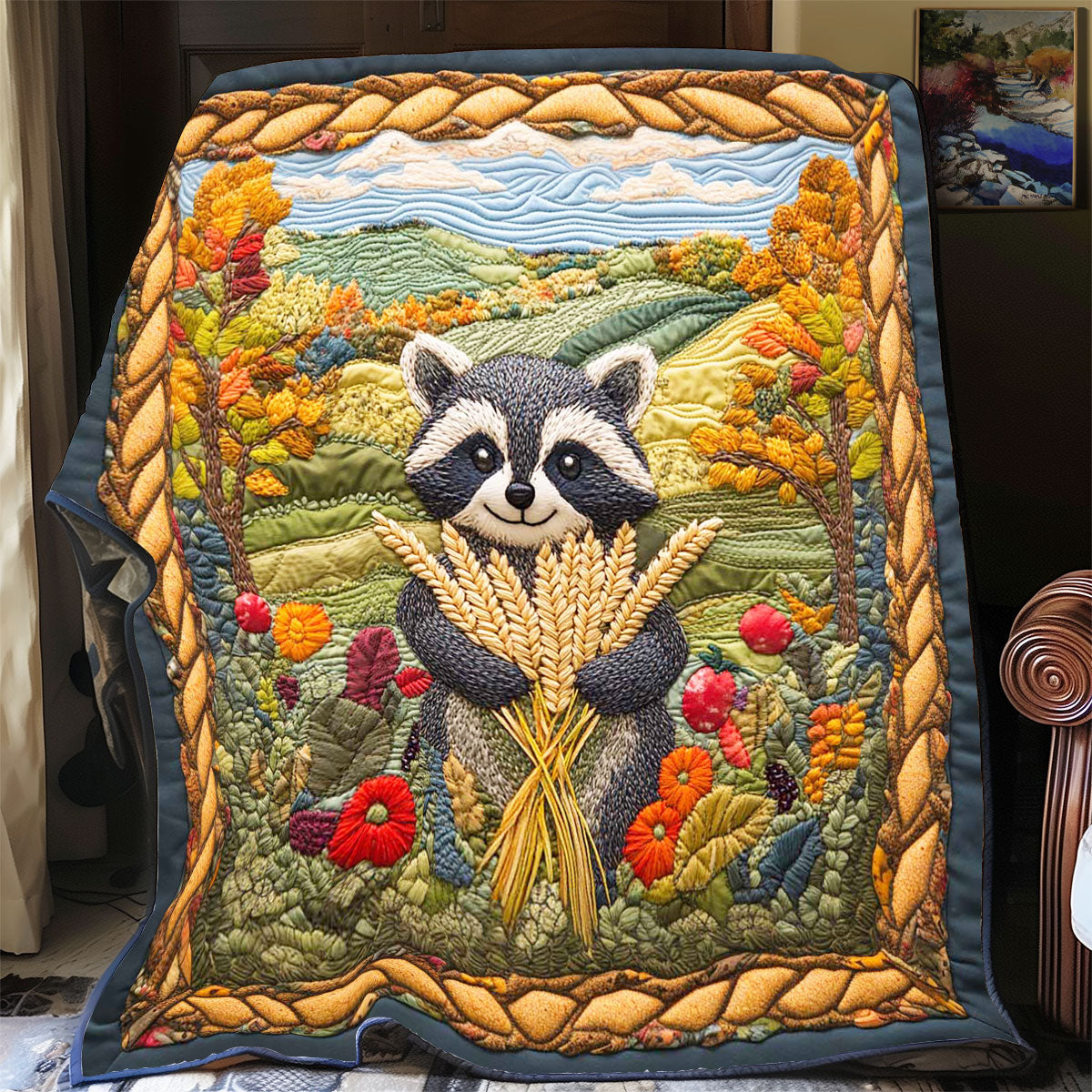 Wheat Field Racoon WP0801076CL Quilt