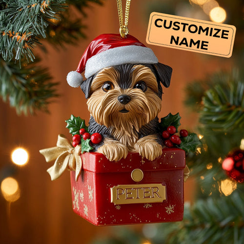Festive Yorkie CW2110013CL Personalized Christmas Ornament